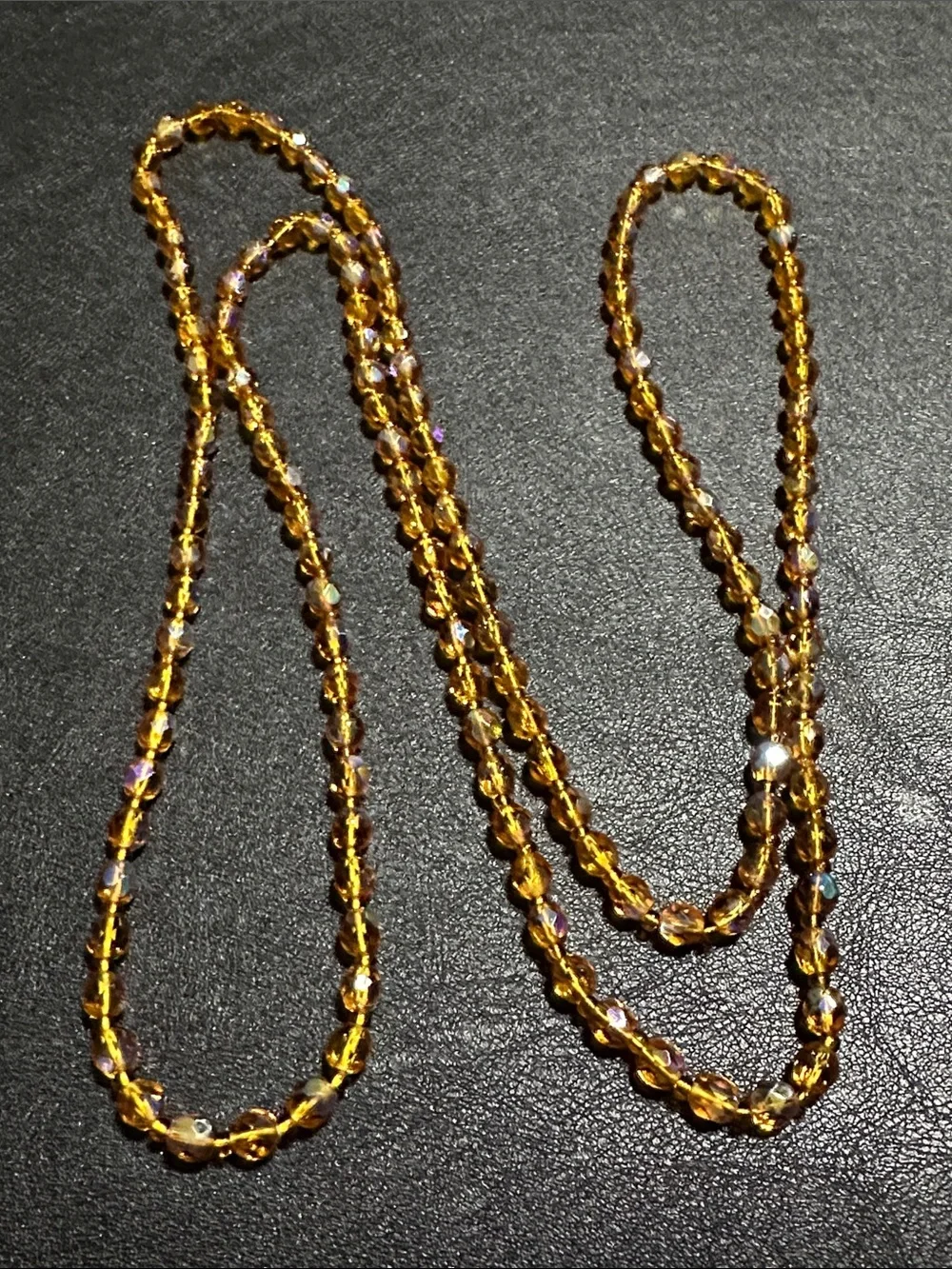 AB Faceted Glass Bead Continuous 44” Flapper Vintage Necklace